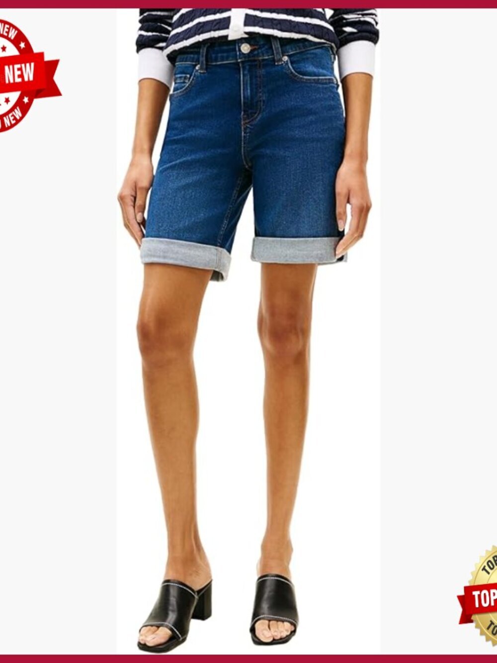 Mid Rise 9" Denim Bermuda Shorts with Stretch Cotton